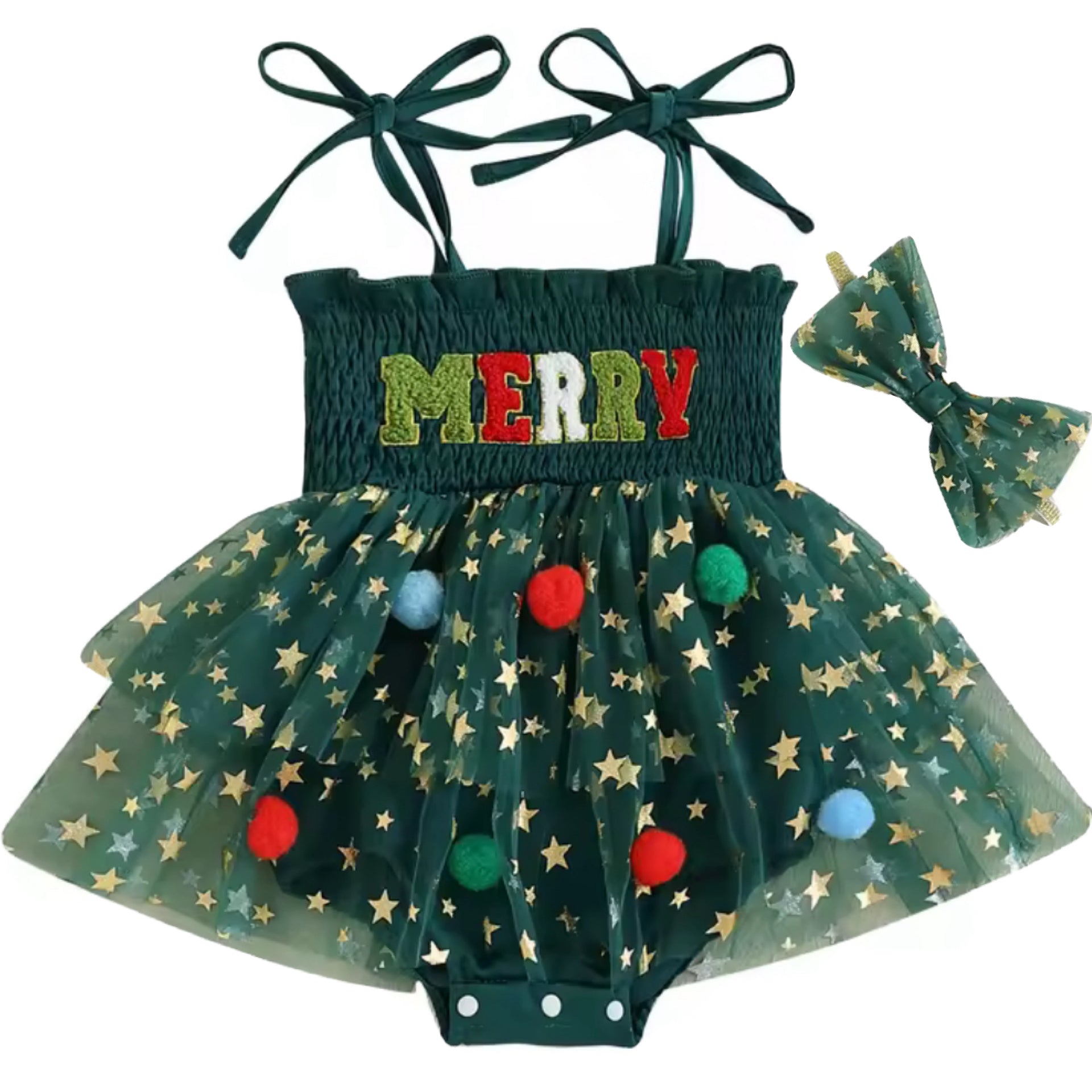 Green Baby Girl Merry Christmas Romper