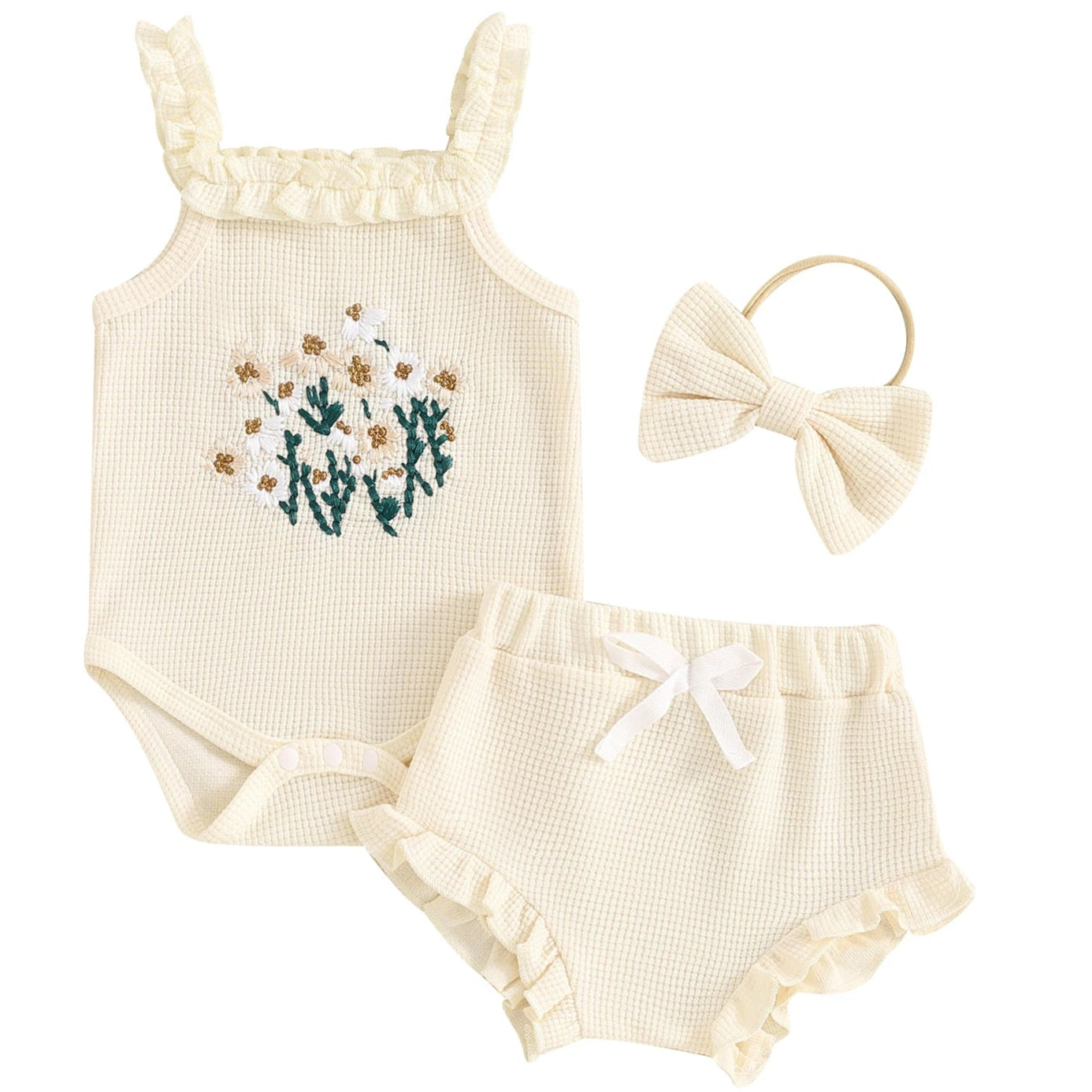 Cream baby romper with matching bloomers – affordable baby girl clothes