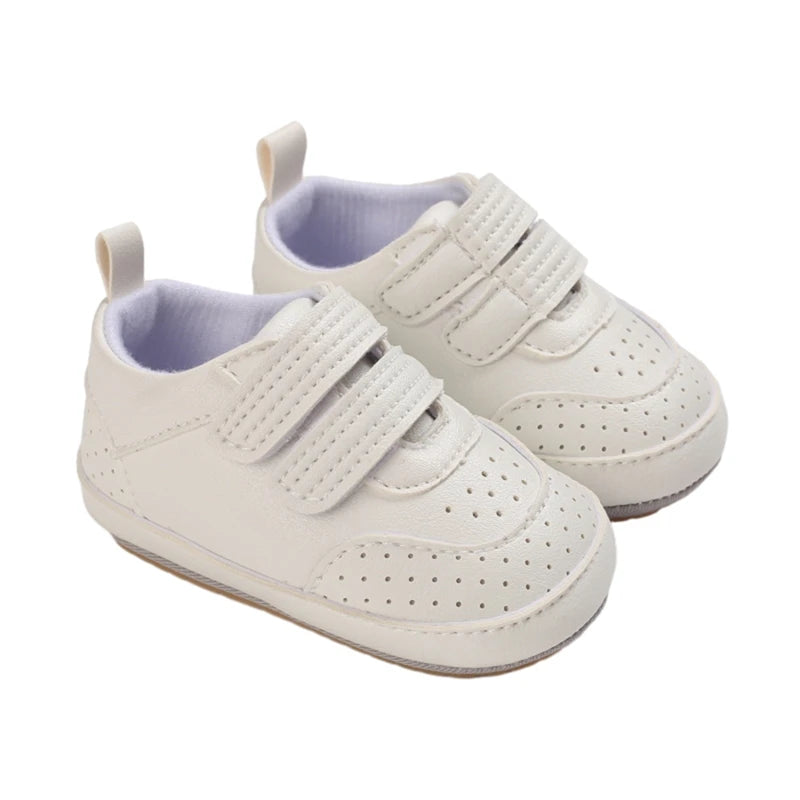 White baby shoes for boys or girls – soft sole and easy fit by Pipp & Lola