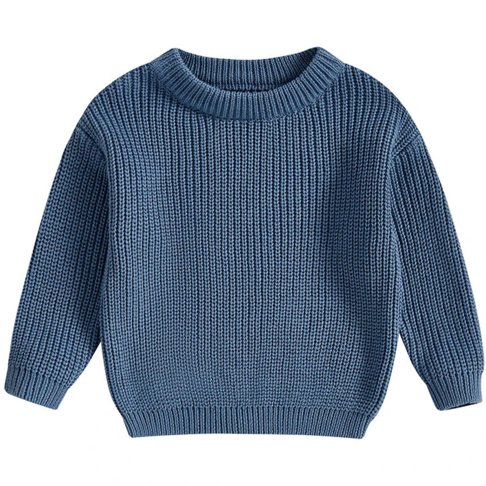 Chunky knit baby boy jumper in blue – soft winter sweater – Pipp & Lola