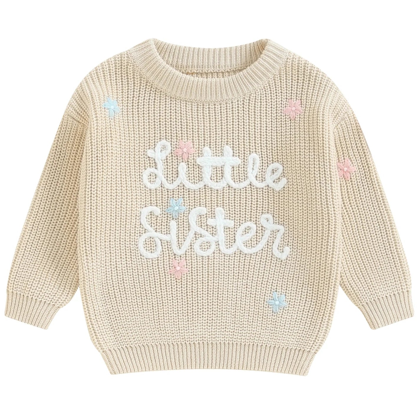Cream knit jumper baby girl – embroidered Little Sister