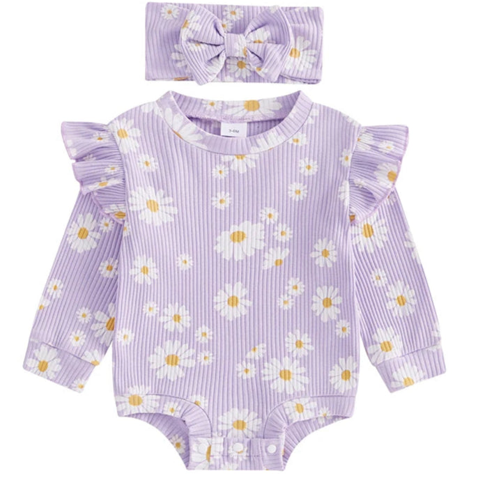 BABY GIRL FLORAL PRINT ROMPER IN PURPLE | PIPP & LOLA