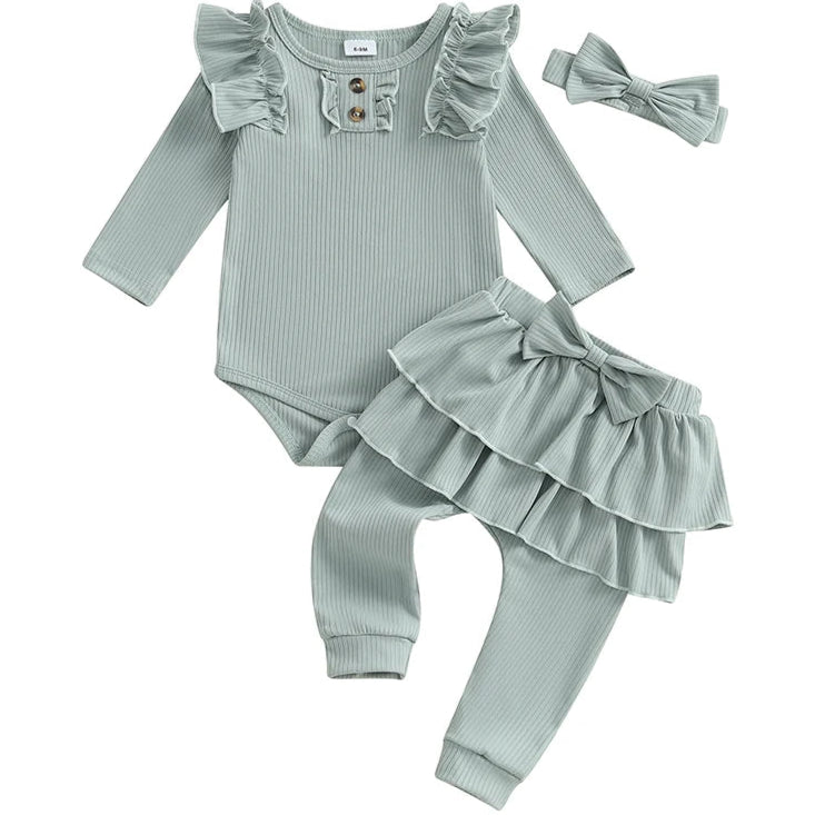 Green baby girl romper and skirted leggings set – Pipp & Lola