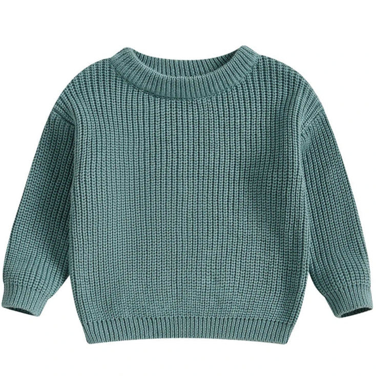 Green baby jumper with chunky texture – affordable knitwear for boys