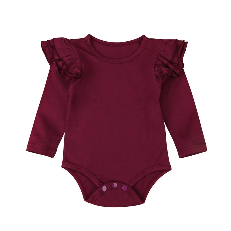 Baby Girl Long Sleeve Flutter Romper Ruby