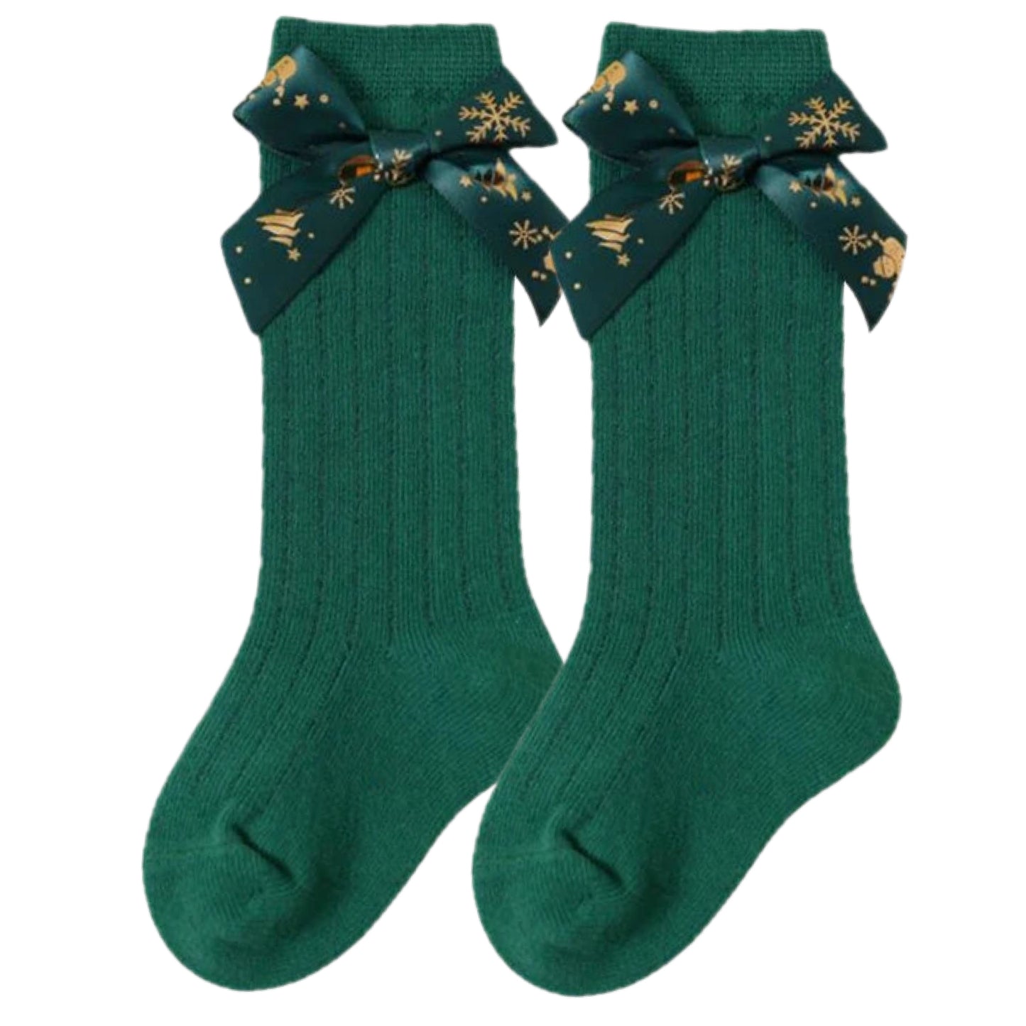 Baby Knee High Christmas Socks Green Gold