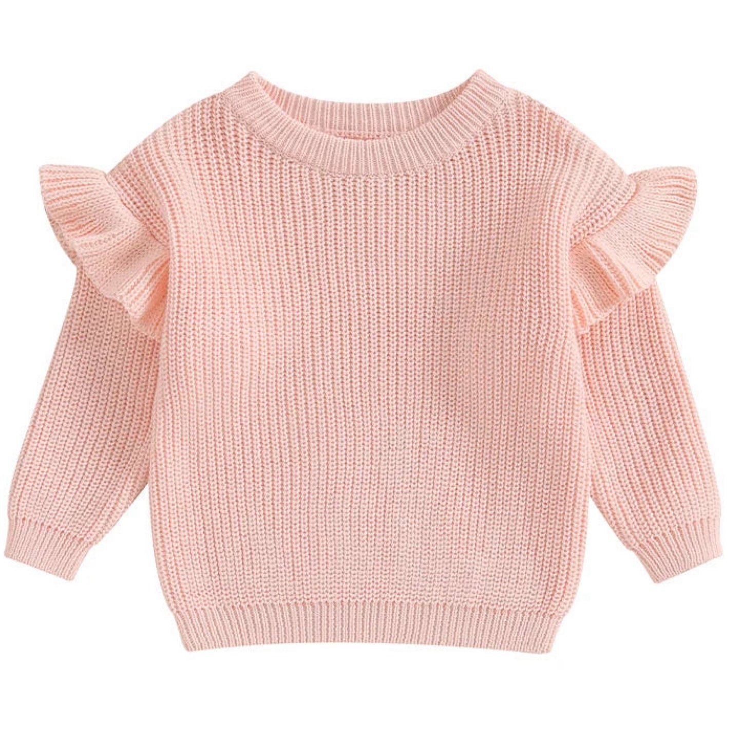 Light pink ruffle sleeve knit sweater for baby girls – soft and cosy layering piece