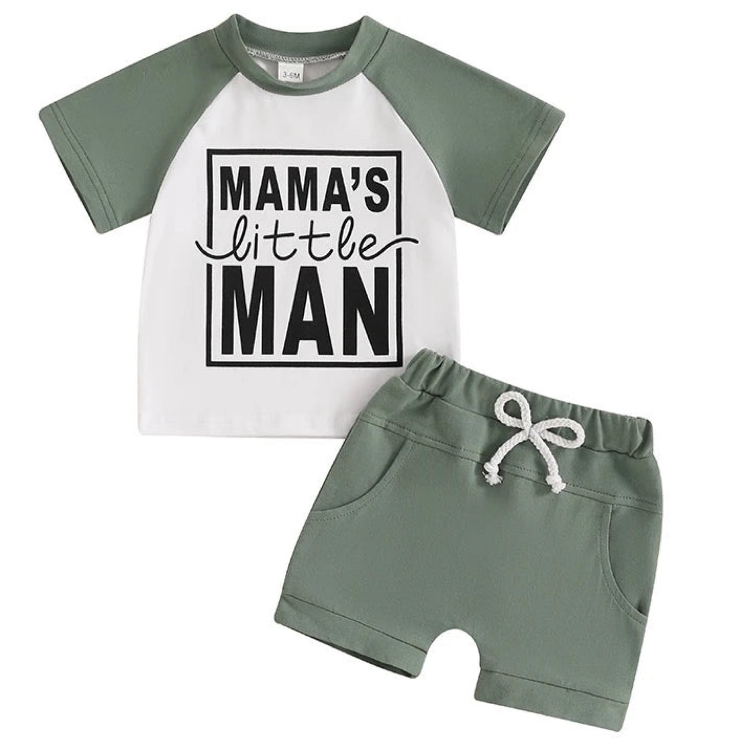Green Mama’s Little Man baby boy set – short sleeve tee and matching shorts from Pipp & Lola