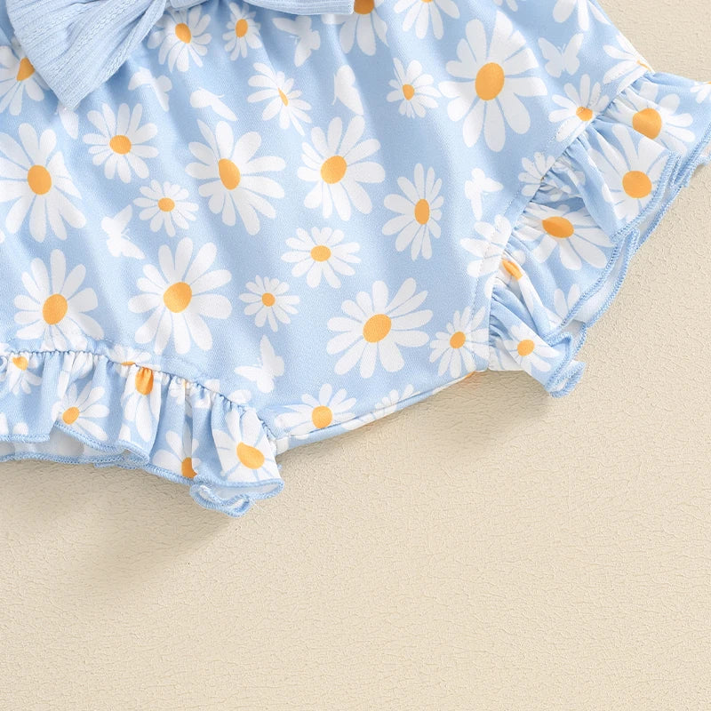 Belle Baby Ribbed Romper Daisy Set Blue