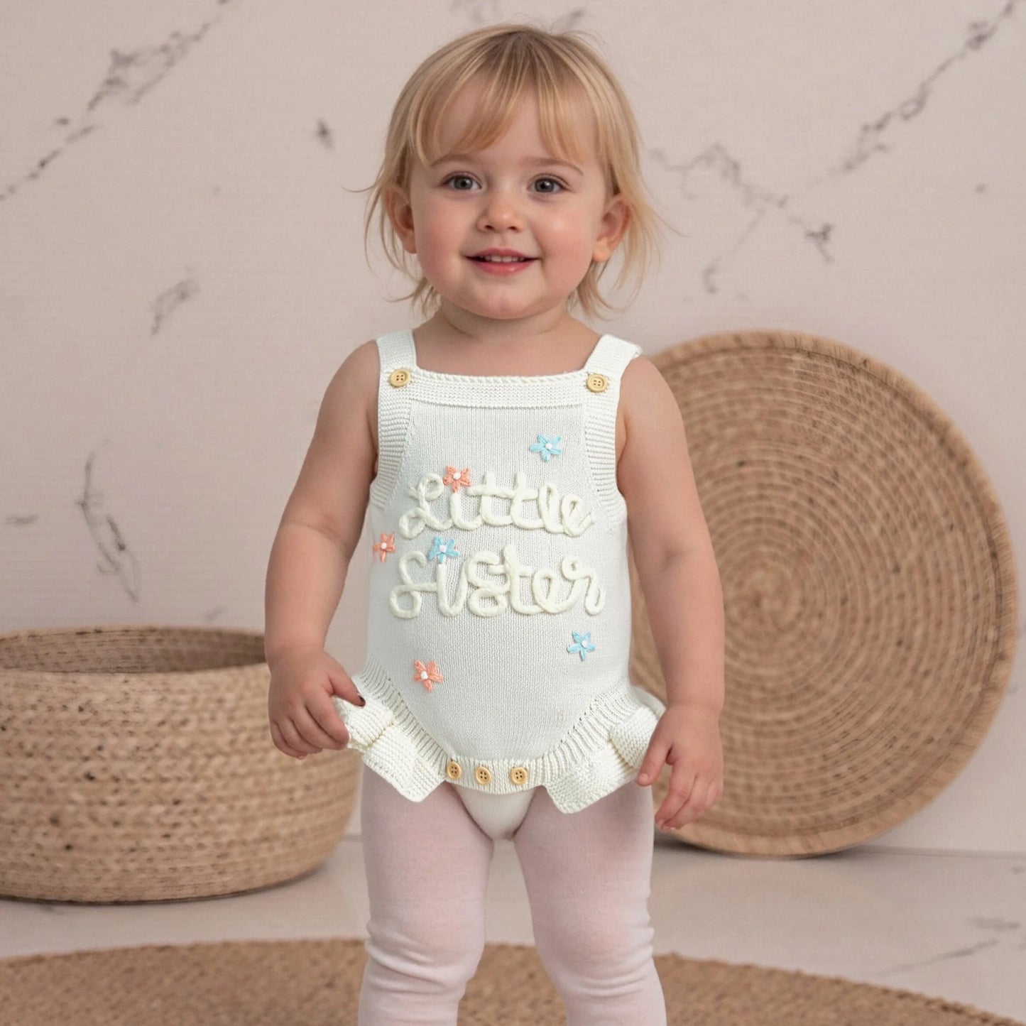 Little Sister Frill Knit Romper white
