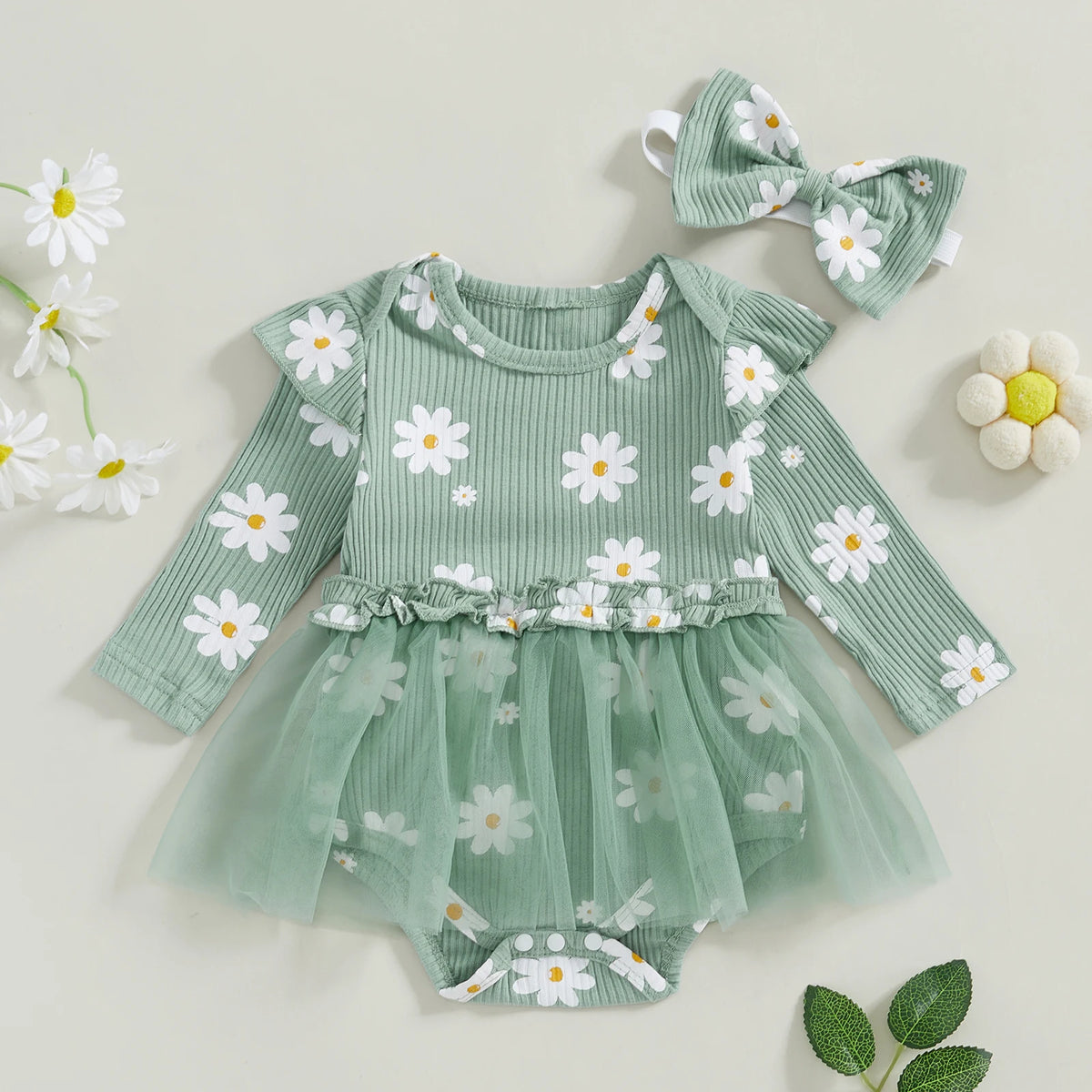 Daisy Flutter Tutu Romper Green