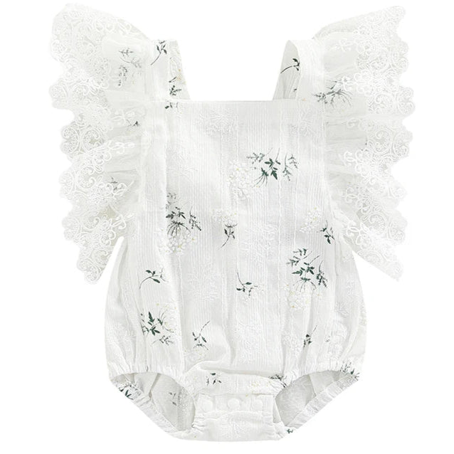 Amy Floral Lace Baby Romper White