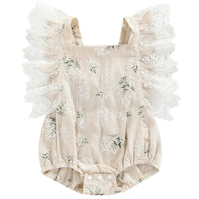Amy Floral Lace Baby Romper Cream