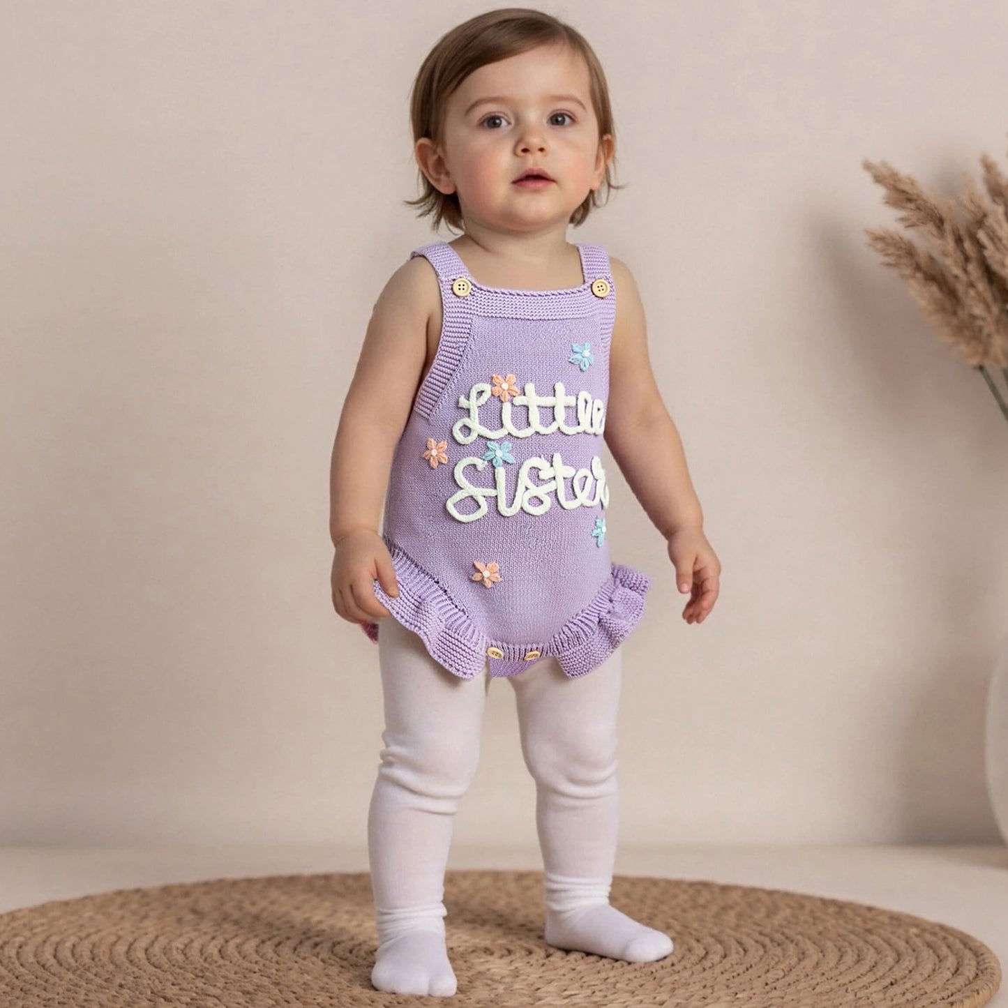 Little Sister Frill Knit Romper Purple