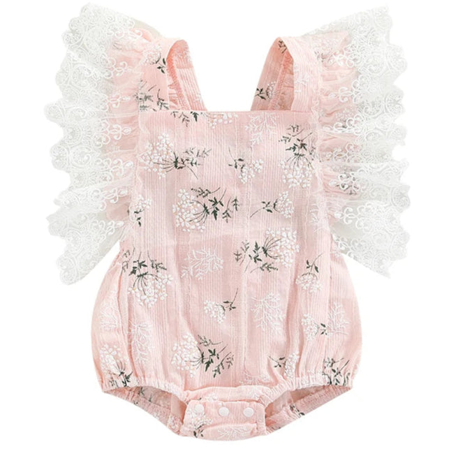 Amy Floral Lace Baby Romper Pink