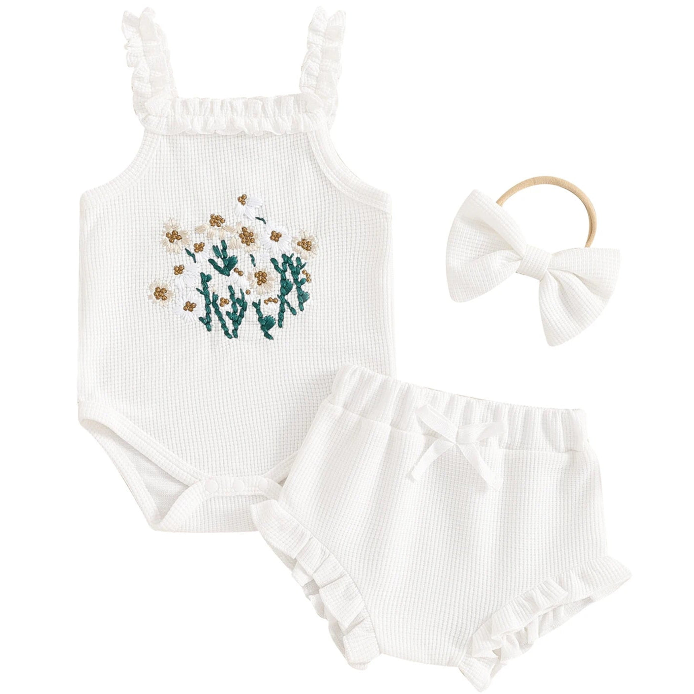 Baby girl outfit Australia – floral romper and ruffle bloomers for everyday wear