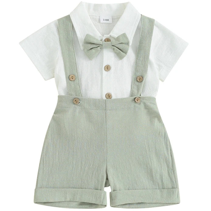 Baby boy overall shorts with bow tie