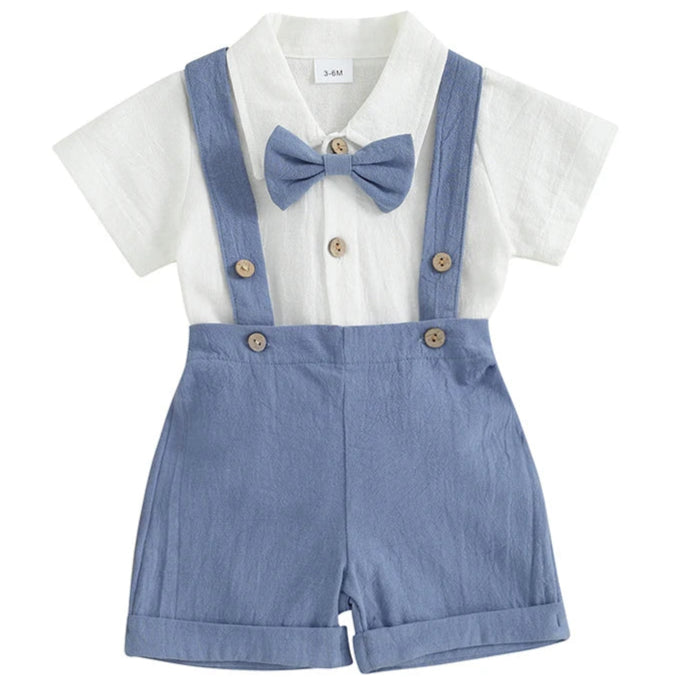 Liam baby boy blue overalls outfit