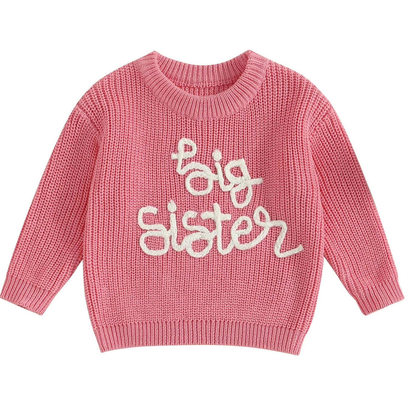 Baby girl in pink Big Sister embroidered jumper