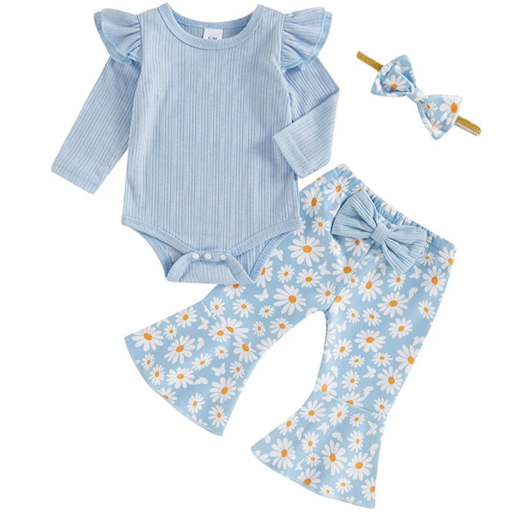 Ribbed romper and flare set for baby girl