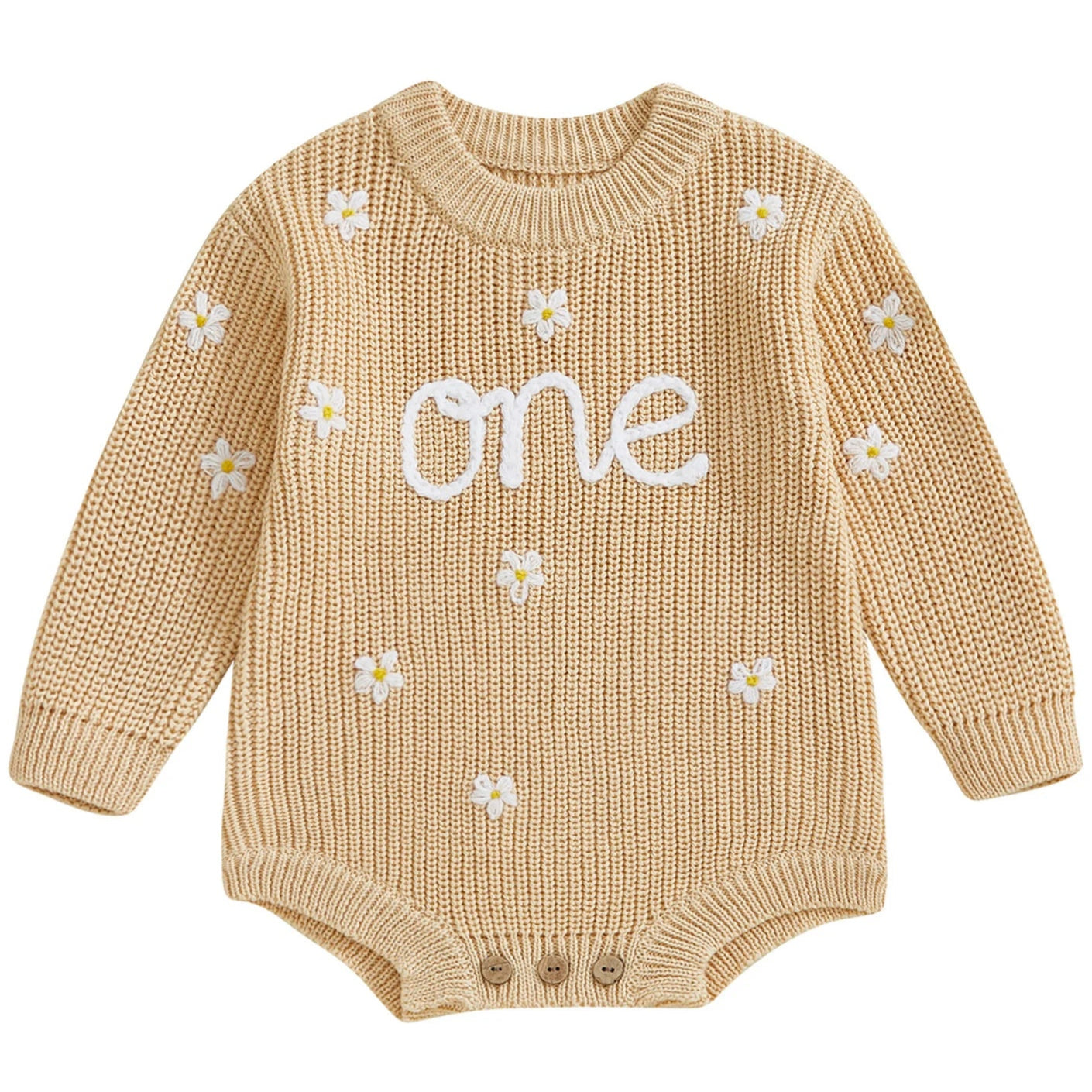 Baby girl first birthday outfit in cream knit