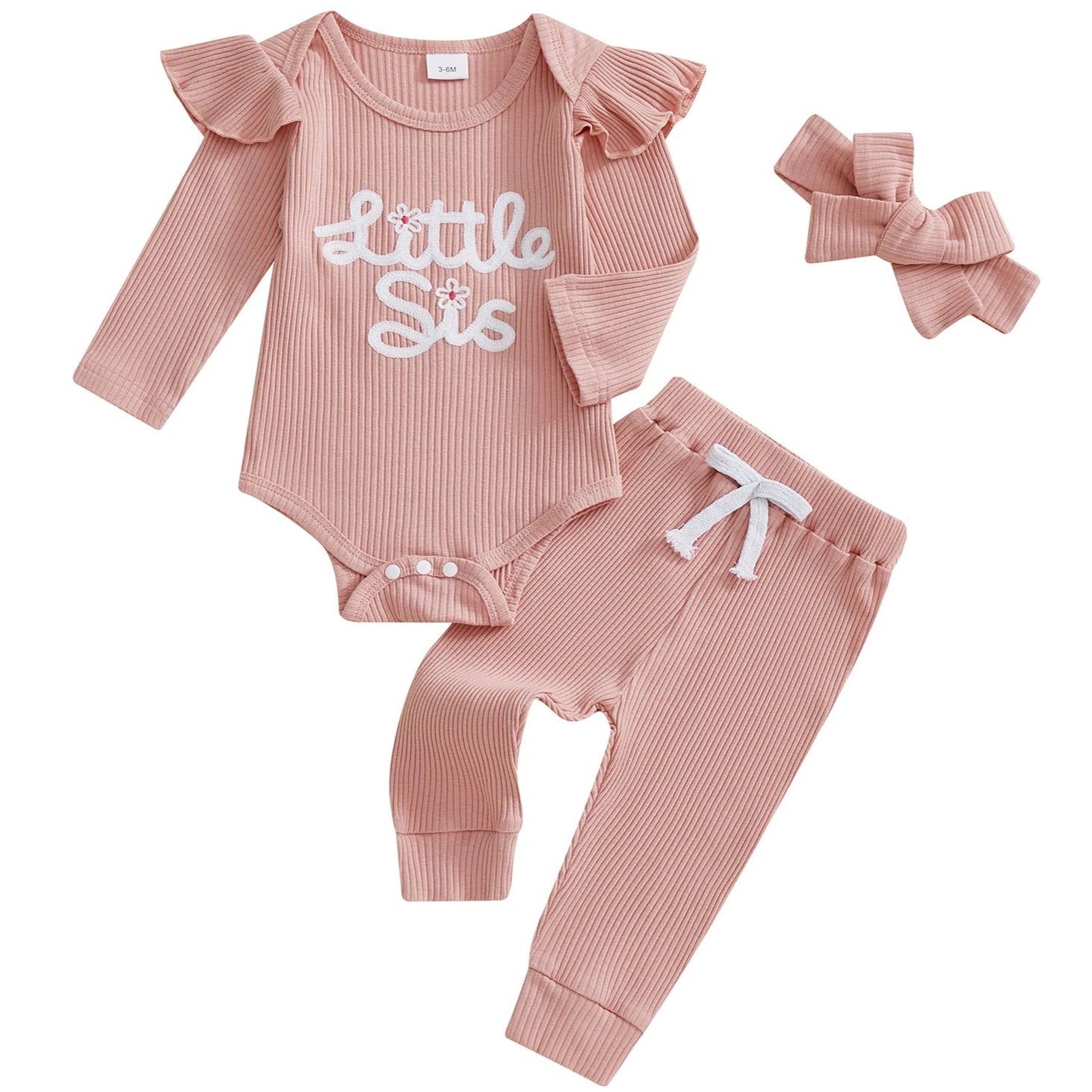 Baby Girl Sibling Set with Flutter Sleeves in Pink
