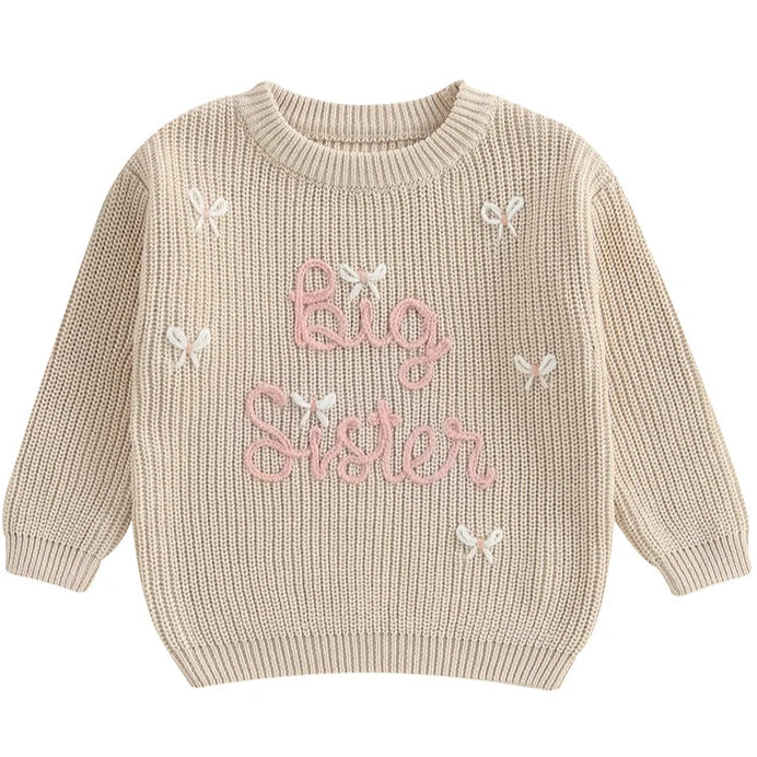 Beige Big Sister knit for baby girl