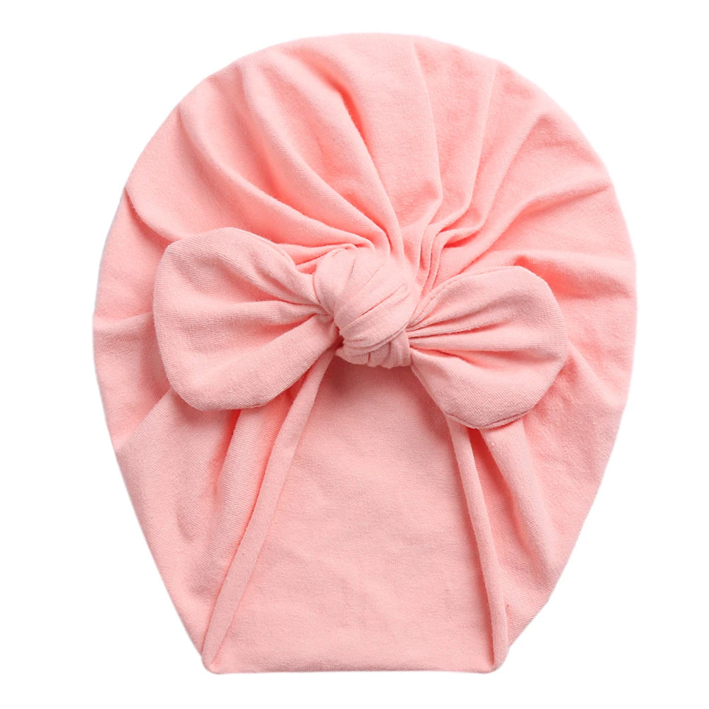 coral pink baby turban with bunny ears for girls