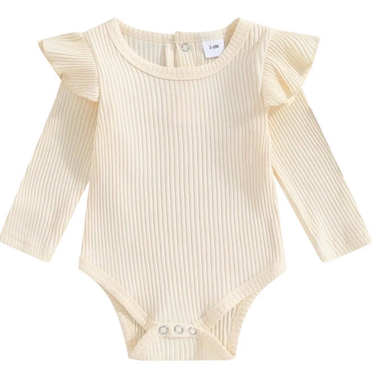 Cream ribbed cotton baby romper with long sleeves – cosy neutral babywear by Pipp & Lola
