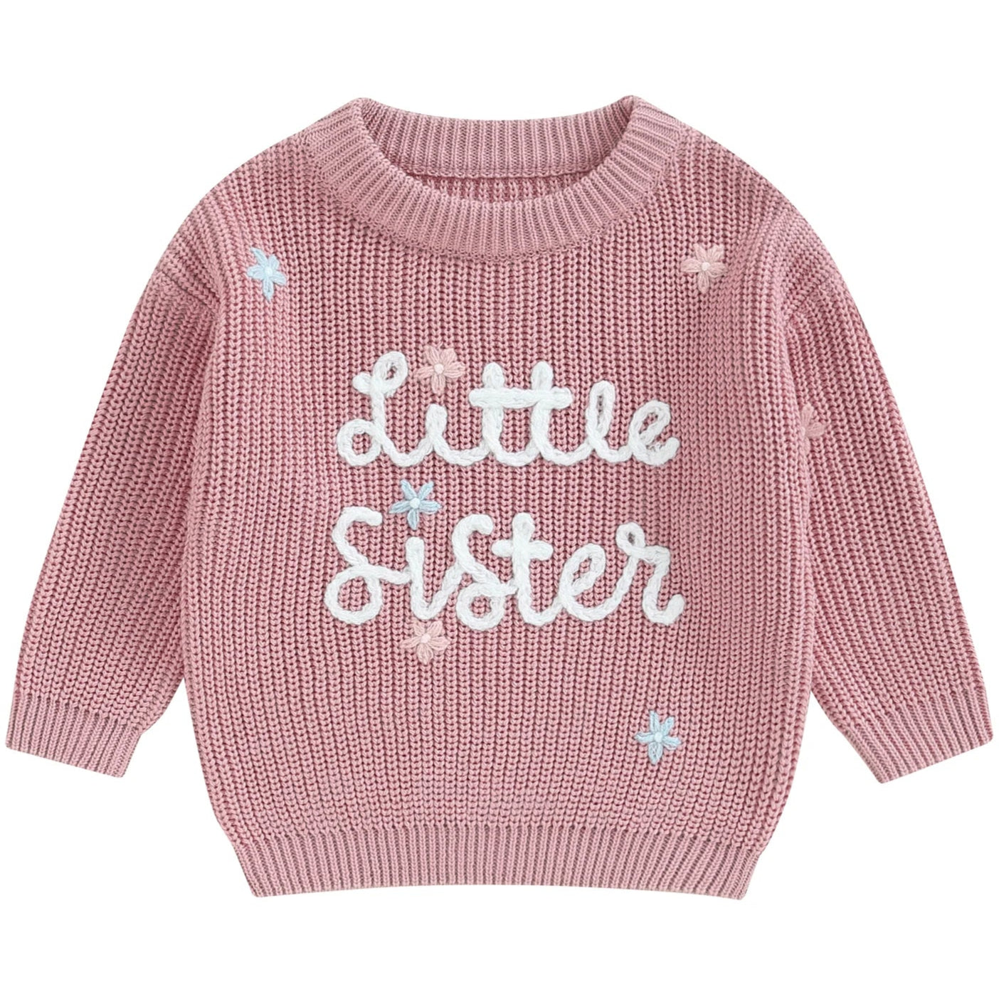 aby girl winter jumper – embroidered Little Sister beige pink