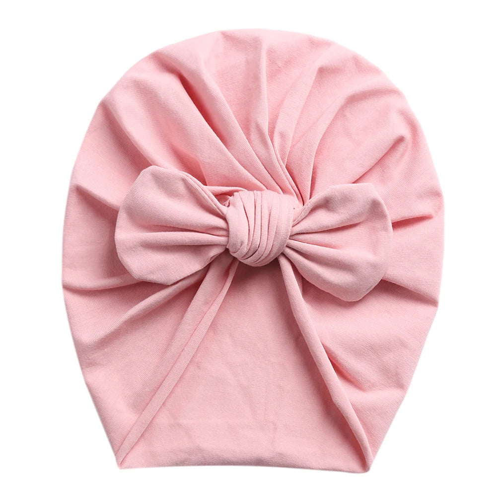 mauve cotton baby turban with bunny ear tie
