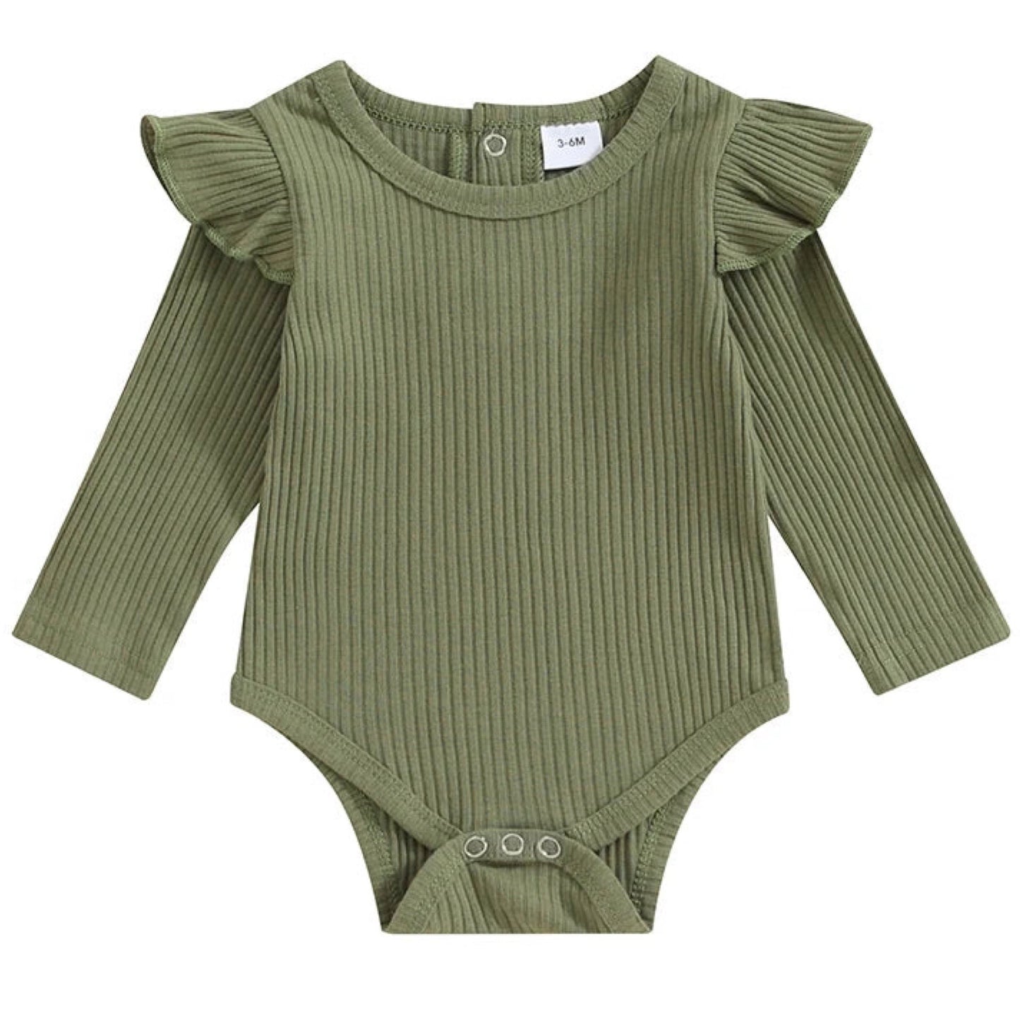 Olive green baby girl romper in ribbed fabric – breathable and stylish, by Pipp & Lola