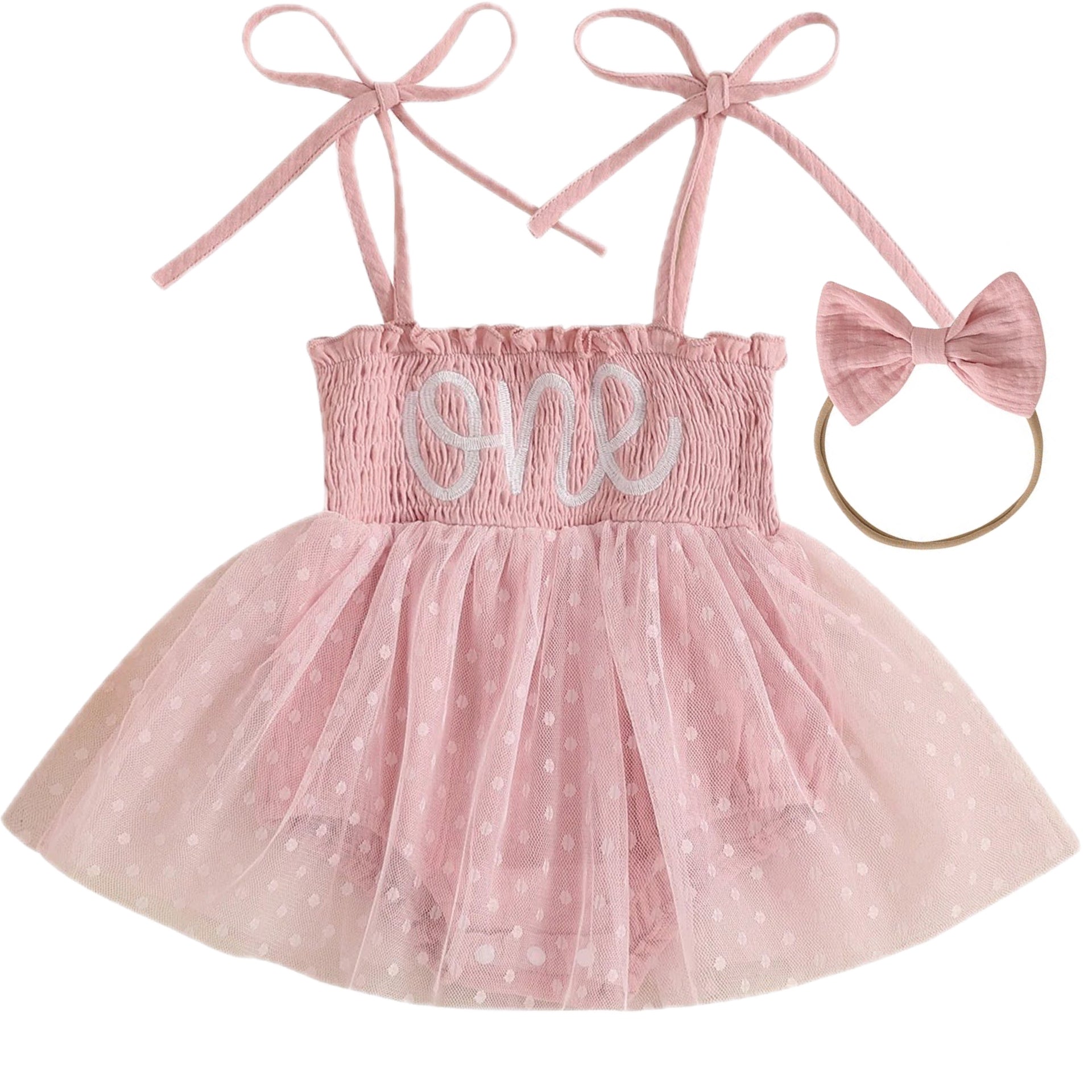Pink first birthday romper for baby girls