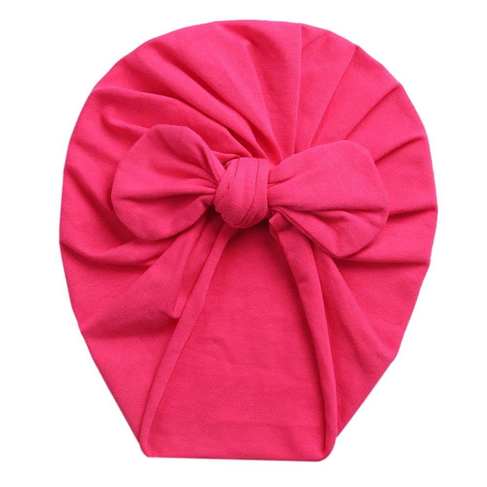 pink coral baby girl headwrap with top knot ears