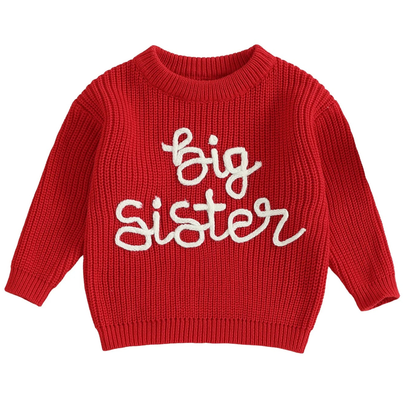 Toddler red Big Sister embroidered knit