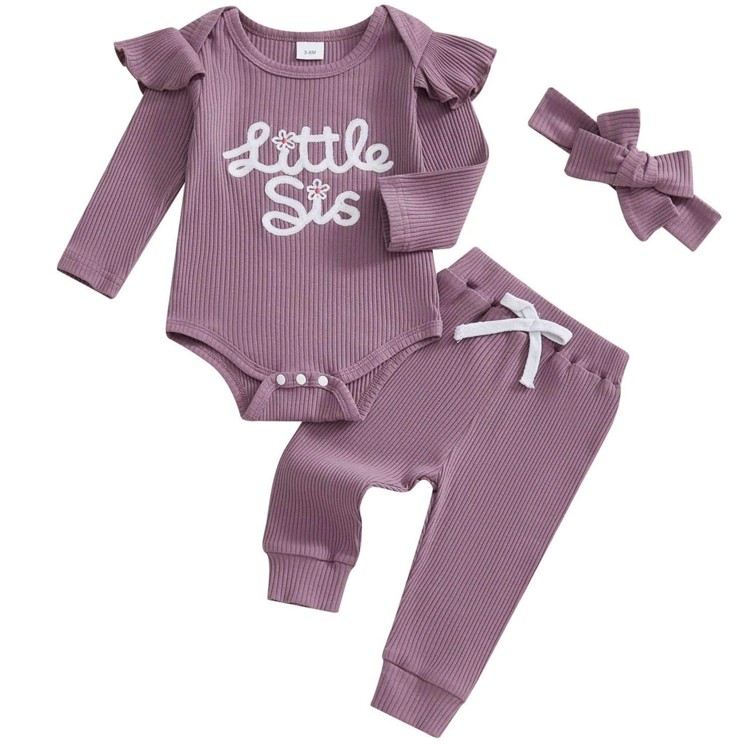 Baby Girl Ribbed Romper Set with Sibling Print – Pipp & Lola