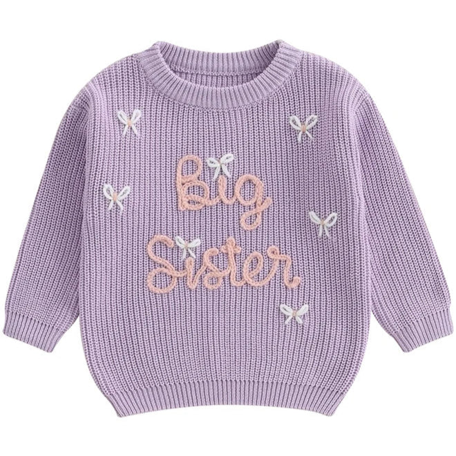 Purple baby girl knit jumper Big Sister