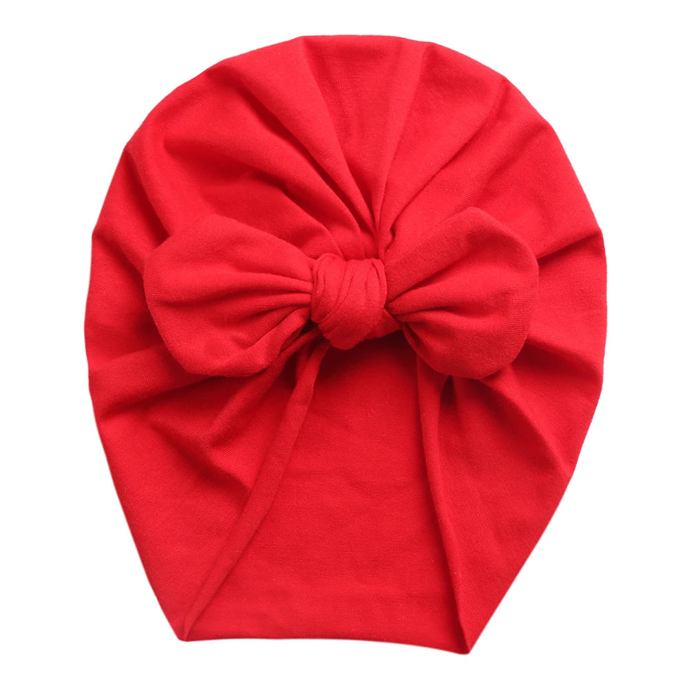 classic red baby girl cotton turban with bow ears