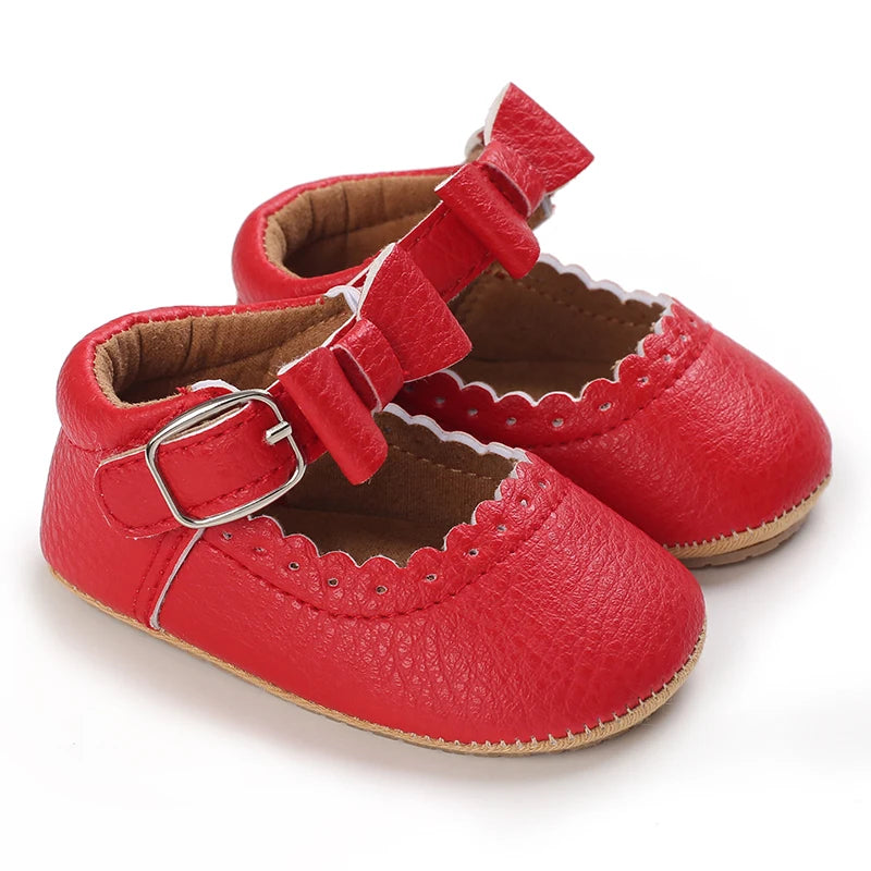 red Mary Jane style baby girl shoes with flexible sole
