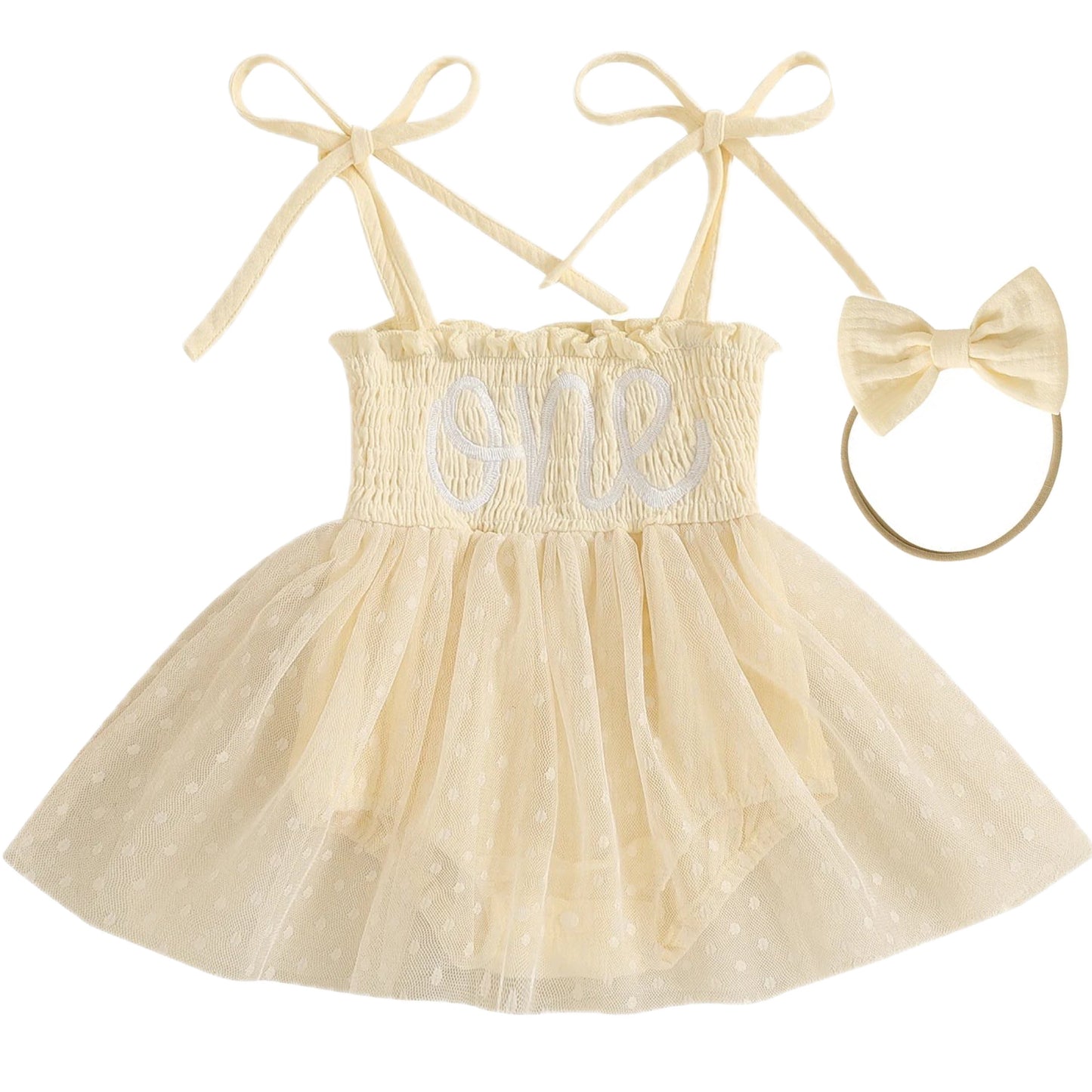 Yellow tulle birthday romper for baby girl
