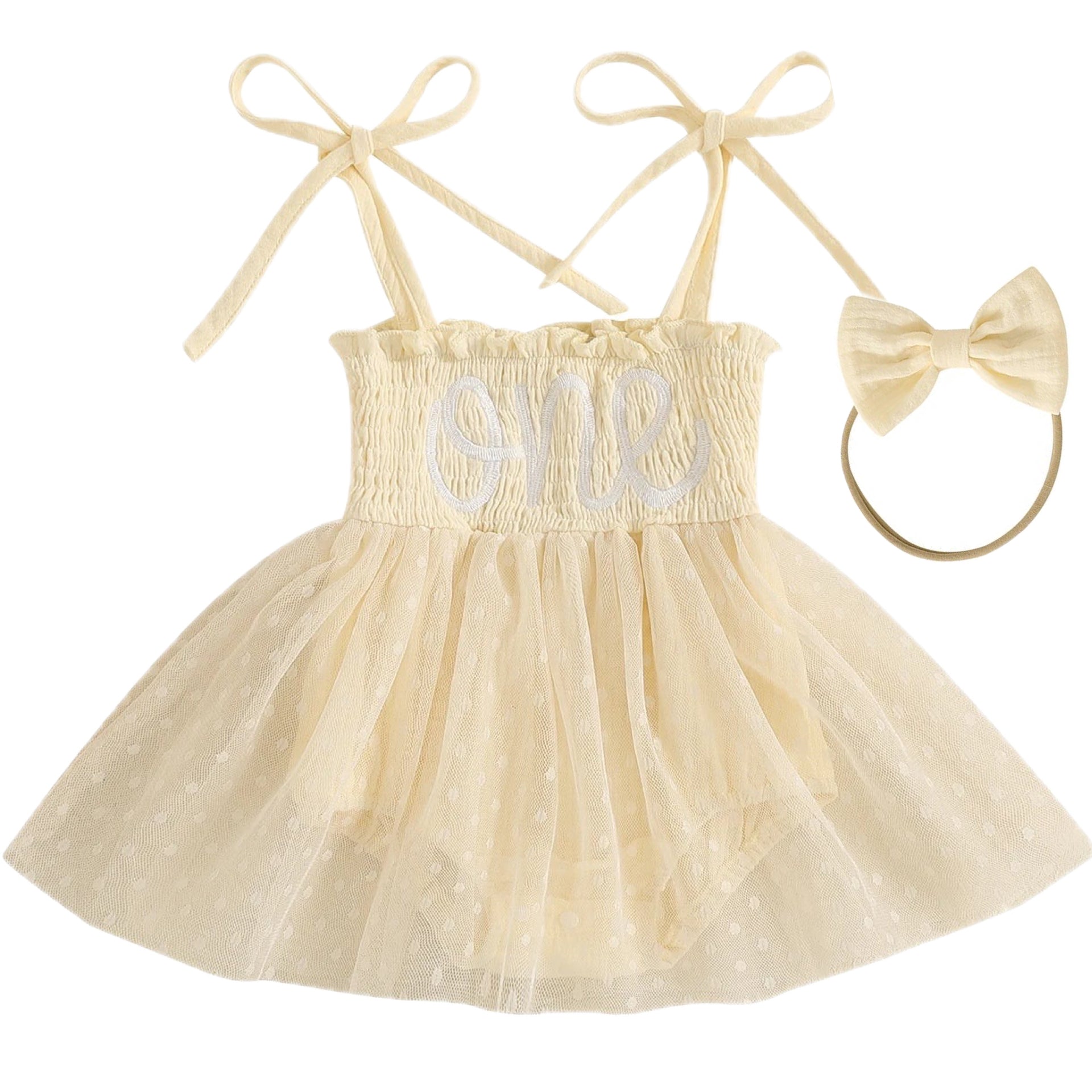 Yellow tulle birthday romper for baby girl