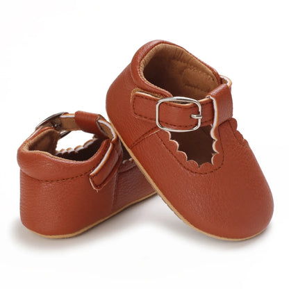 Brown baby girl sandal in T-Bar design – toddler soft sole shoes