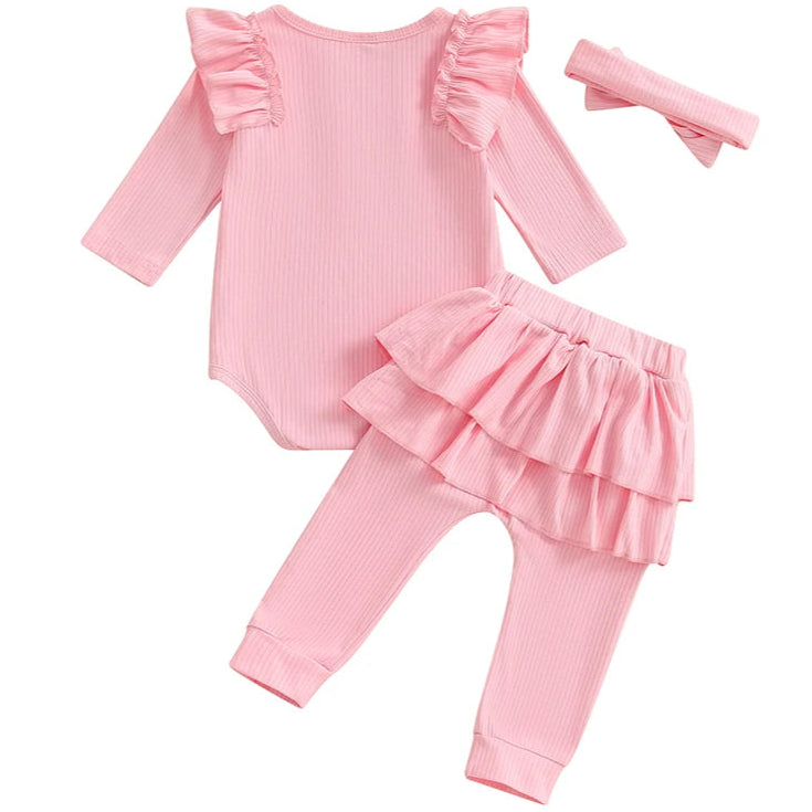 Baby pink skirted leggings with bow – girl’s comfy set