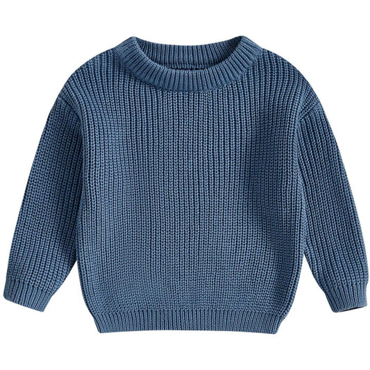 Chunky knit baby boy jumper in blue – soft winter sweater – Pipp & Lola
