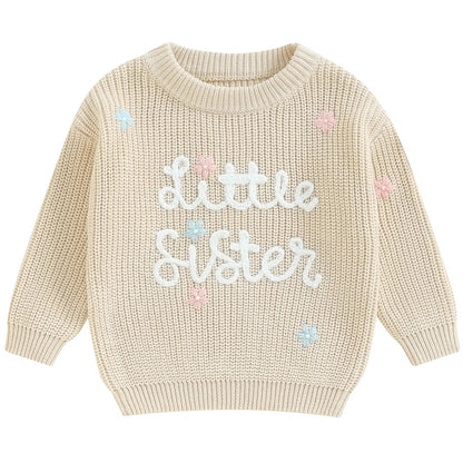 Cream knit jumper baby girl – embroidered Little Sister