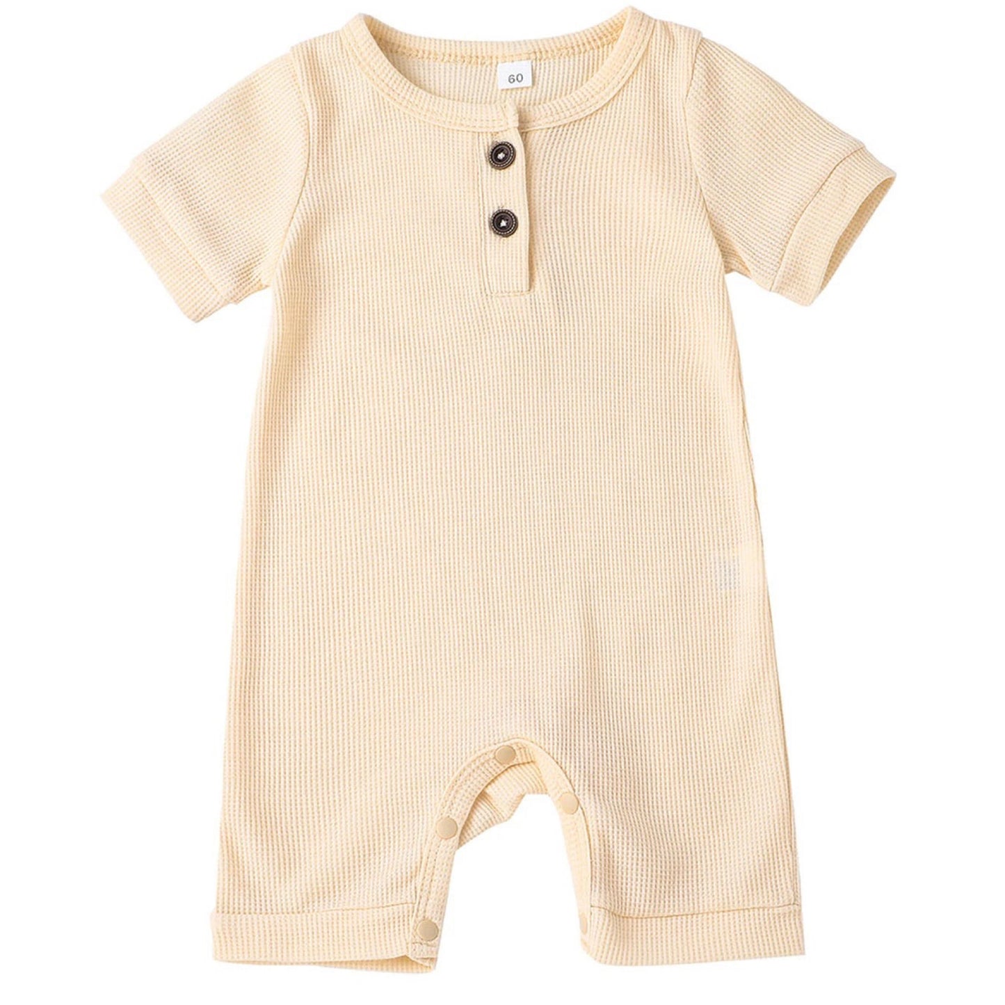 Cream cotton baby romper with waffle texture – breathable baby clothing at pipp and lola