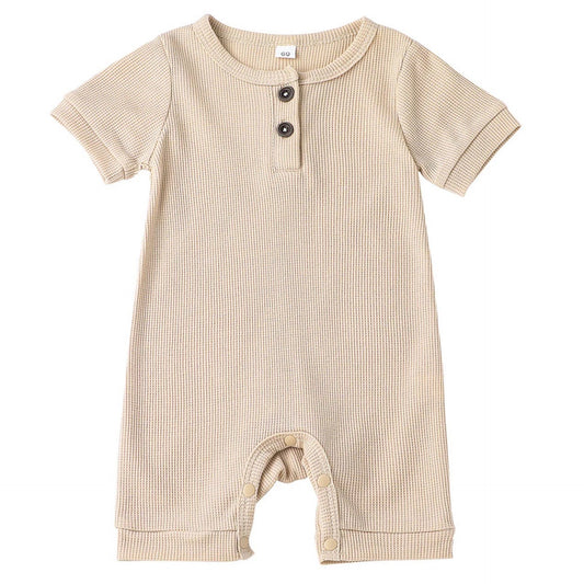 Baby beige waffle cotton romper with short sleeves – Pipp & Lola