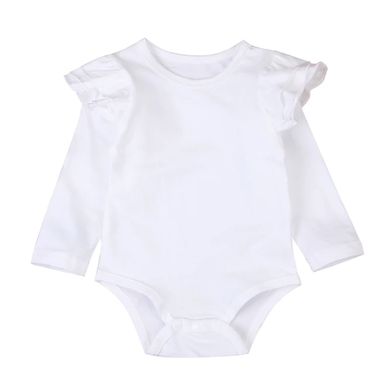 Baby Girl Long Sleeve Flutter Romper White