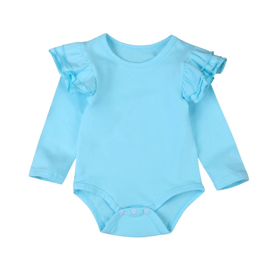 Baby Girl Long Sleeve Flutter Romper Blue