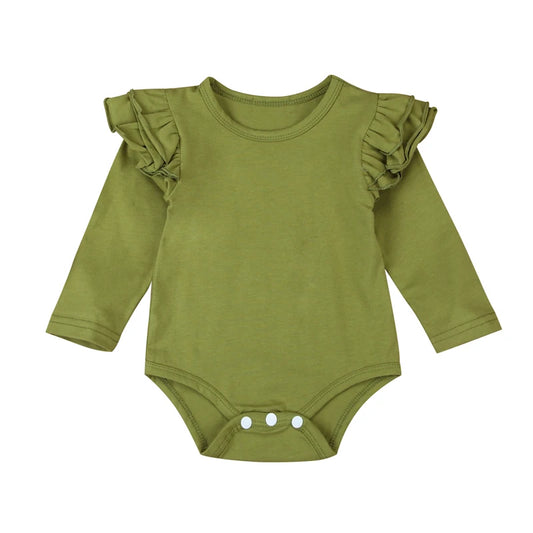 Baby Girl Long Sleeve Flutter Romper Green